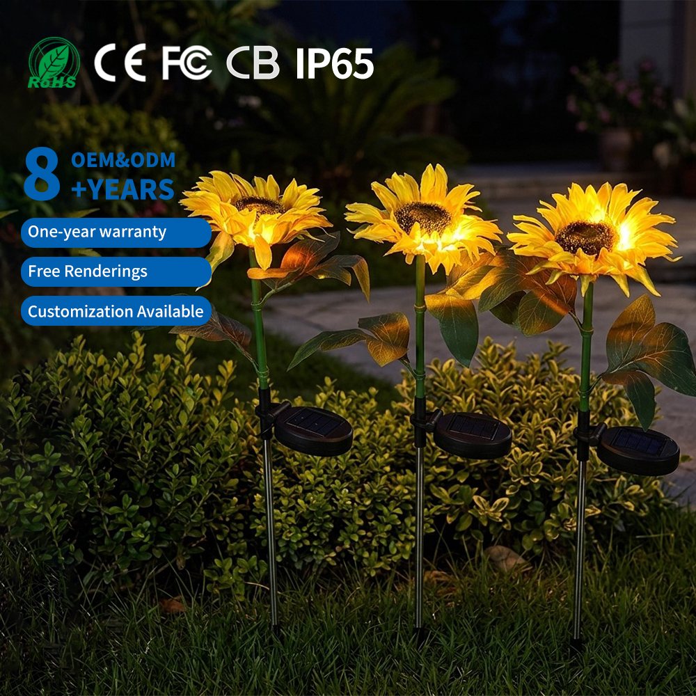 12V IP65 Solar Sunflower Ground Insertion Lamp Christmas Lights for Courtyard Garden