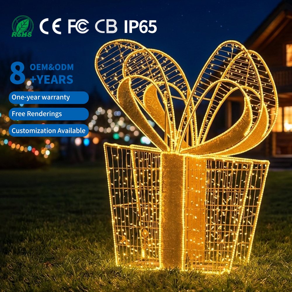 LED Customized Giant 3D Gift Box Shape IP65 Landscape Christmas Festival Decoration