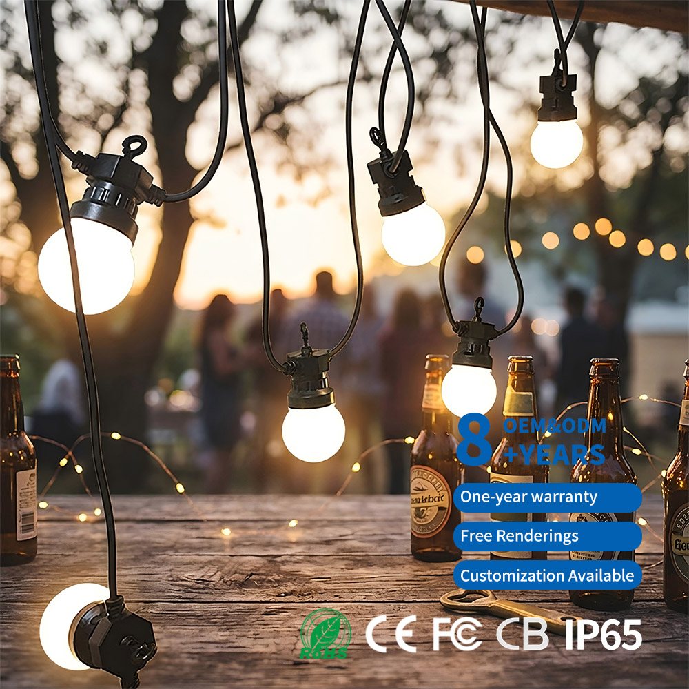 100 Foot LED Christmas String Lights G50 Globe IP65 Patio Backyard Deck Bistro