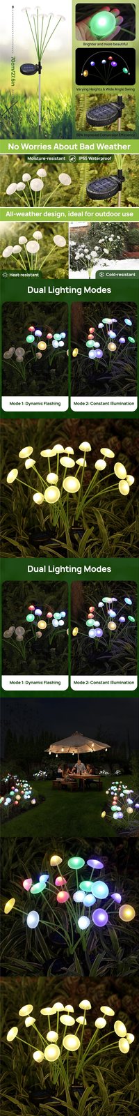 Six Head Mushroom Garden Stake Light H70 cm