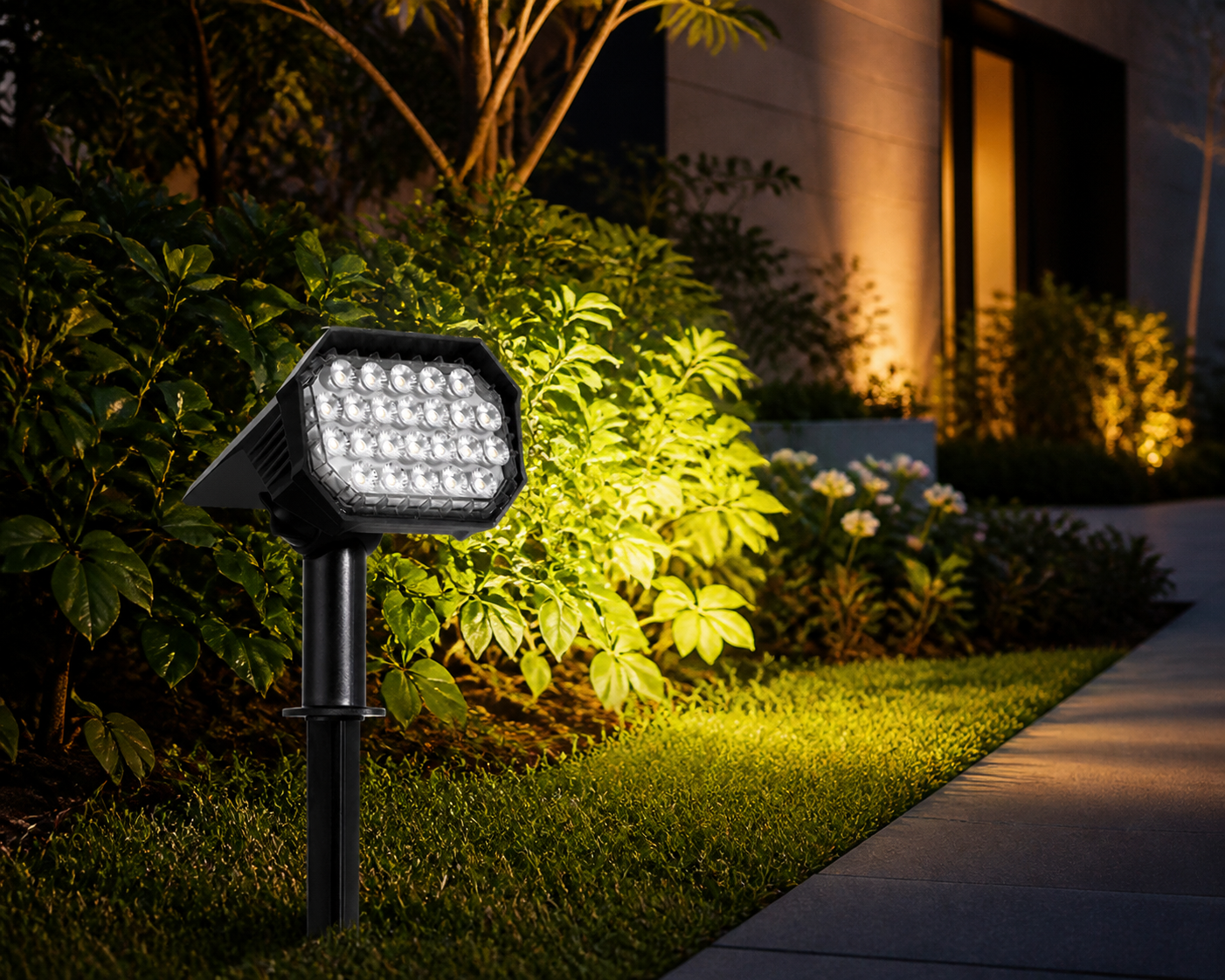 High-Output Solar Landscape Spotlight with Replaceable Battery