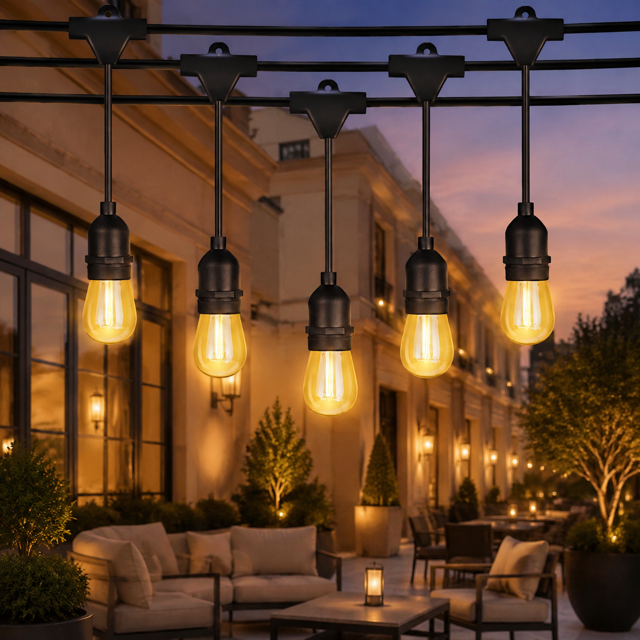IP65 S14 Double-Filament Outdoor String Lights with E27 Holders