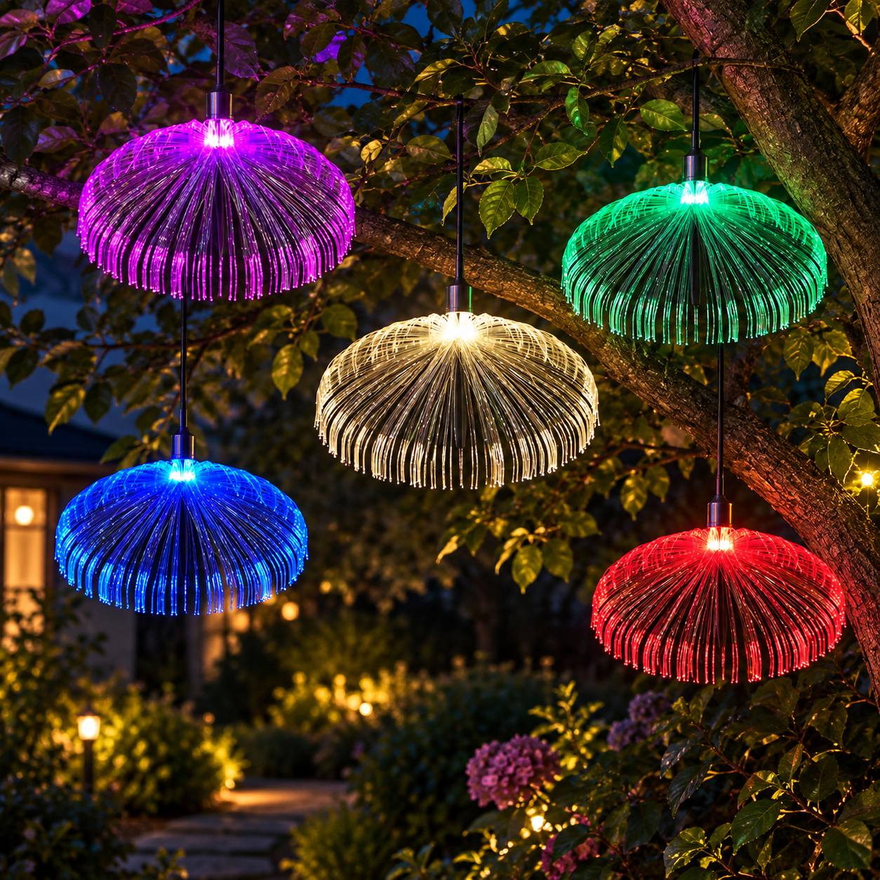 Fiber Optic Jellyfish Hanging Light for Garden Displays