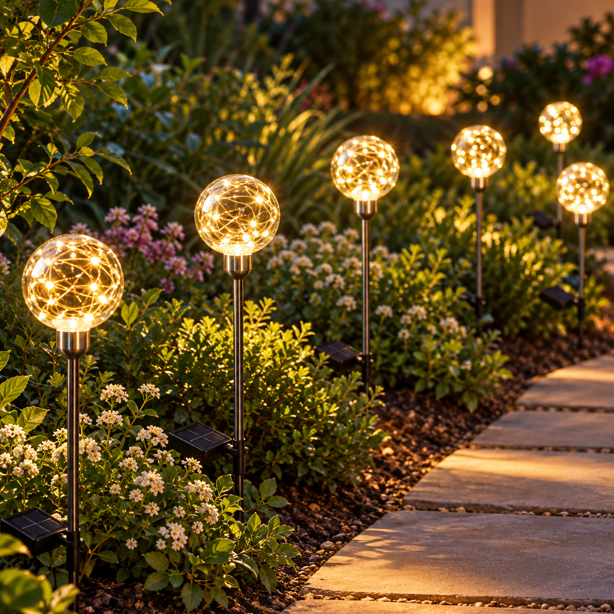 Solar Wire Ball Garden Stake Light for Path Borders