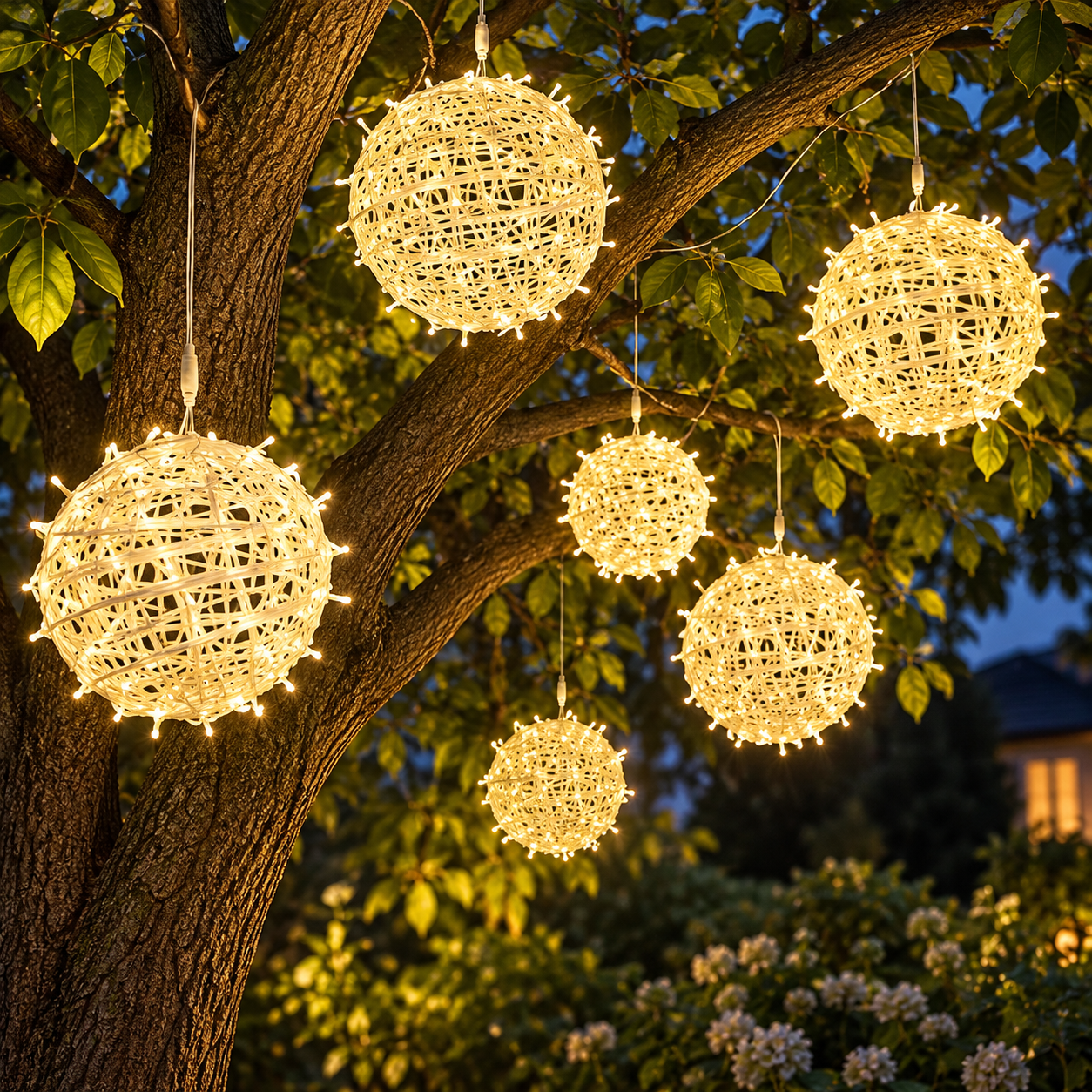 Woven Vine Ball Hanging String Light for Garden Trees