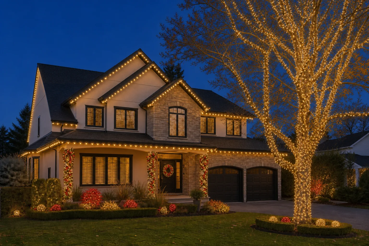 Red and gold Christmas lighting style