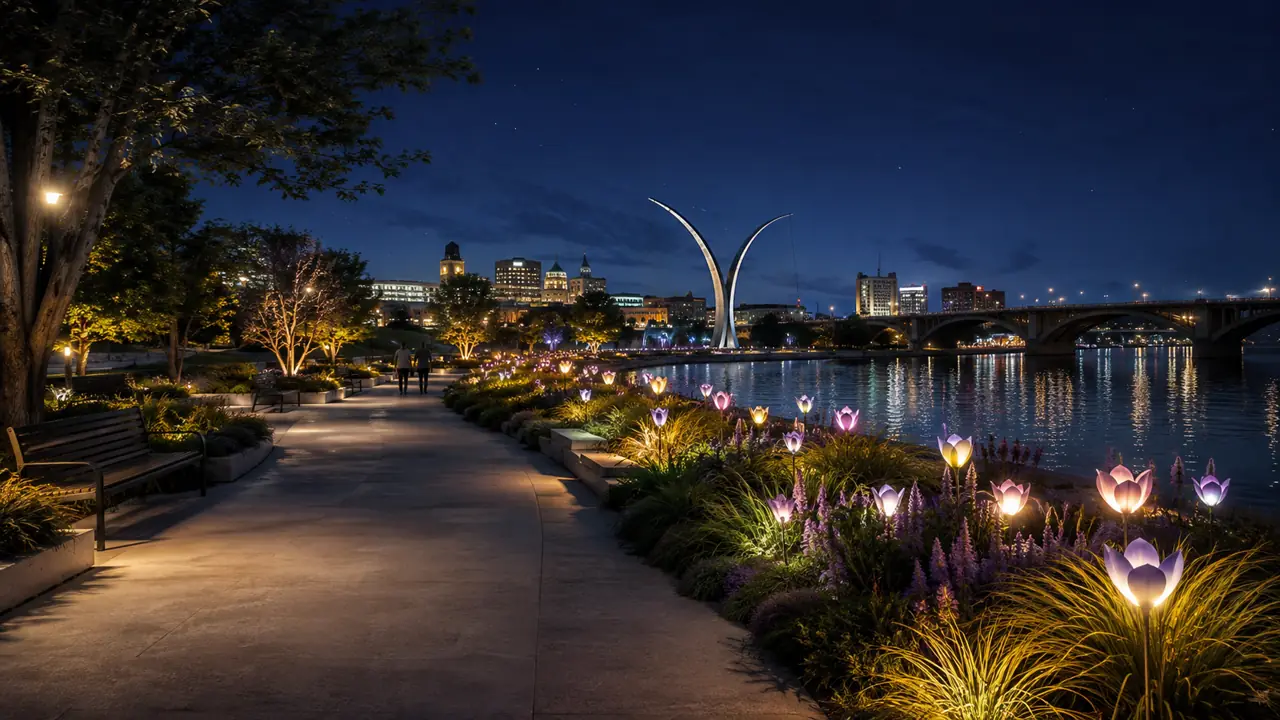 Municipal Riverwalk Flower Lighting and Night Route Solution